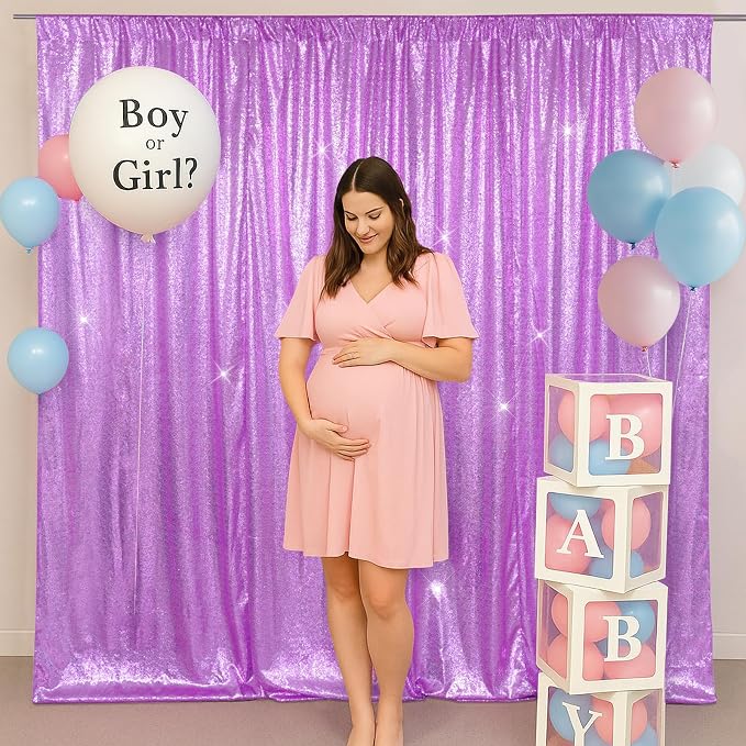 SquarePie 6x6ft Lavender Sequin Backdrop for Photography, Satin-Backed Real Sequin Curtain, Enhanced Coverage Shimmering Background with 4" Rod Pocket for Wedding, Birthday, Party Decor, 1 Panel