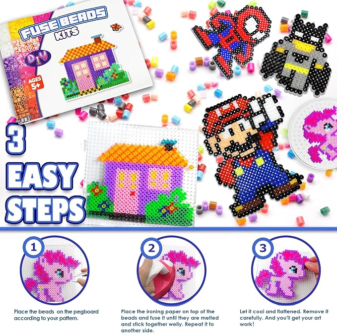 FUNZBO 21000 5mm Fuse Beads Kit - 26 Colors Individual Pack, Homeschool Arts and Crafts Supplies for Kids, Toys Set, Art Decorations for Room, Toys Gifts for Girls and Boys Age 5+