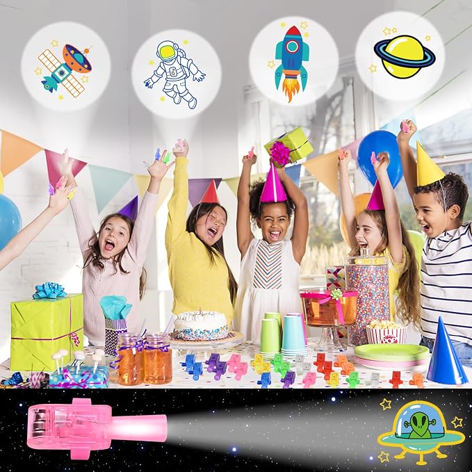 GOLDGE 48 LED Finger Lights-Space themed Party Favors, Glow in the Dark Light Up Flashlights Toys for Kids, Space Birthday decorations, Classroom Prizes, Party Goodie Bags Fillers, Family Fun