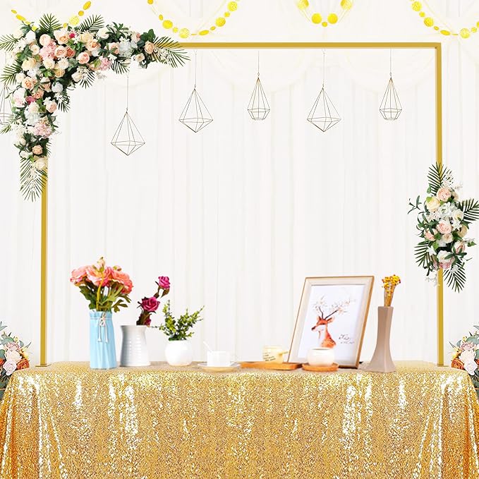 Fomcet Over The Table Rod Stand with Clamps Gold Adjustable Tables Arch 13''-42'' Tall 29"-98" Length Metal Table Arch Stand for Wedding Birthday Party Halloween Christmas Decoration