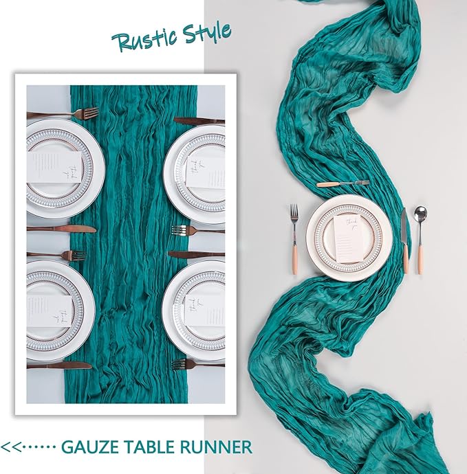 12 Pack Teal Cheesecloth Table Runner 10Ft Gauze Cheese Cloth Table Runner 35x120 Inch Boho Sheer Rustic Fabric for Party Decor Baby Shower Wedding Centerpiece Home Table Decorations