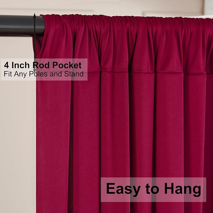 40ft×10ft Wrinkle Free Burgundy Backdrop Curtain for Parties, 8 Panels 5×10ft Soft Silky Polyester Wine Red Photo Backdrop Drapes for Wedding Birthday Christmas Photography Back Drop Cloth