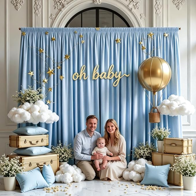 Gallety Baby Blue Backdrop Curtain for Wedding, Polyester Photo Backdrop Drapes - 40FT x 10FT Cloth Backdrop Curtain for Celebration,Stage, Social Events, Graduation,Engagement Party Decorations