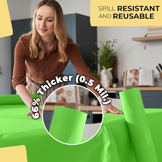Party Solids 66% Thicker Premium Lime Green Plastic Table Cover Roll 40" X 300' Table Cloth Plastic Cover Roll Quality Thick Banquet Rolls Disposable Tablecloth Rolls Strong American Based Company