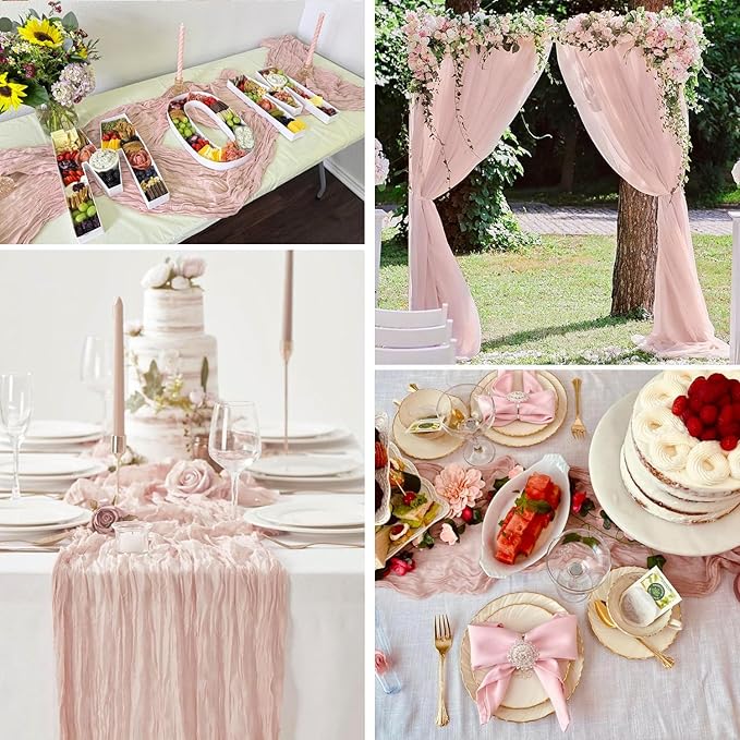 12 Pack Dusty Pink Cheesecloth Table Runner 35x120 Inches Spring Summer Boho 10FT Sheer Pink Cheese Cloth Table Runner for Wedding Baby Shower Tea Party Boho Home Decorations