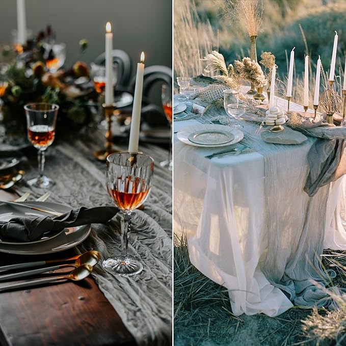 8 Pack Grey Cheesecloth Table Runner 10Ft Gauze Cheese Cloth 35x120 Inch Boho Table Runner Romantic Table Cloth Table Cover for Wedding Bridal Baby Shower Birthday Party Engagement Fall Table Decor