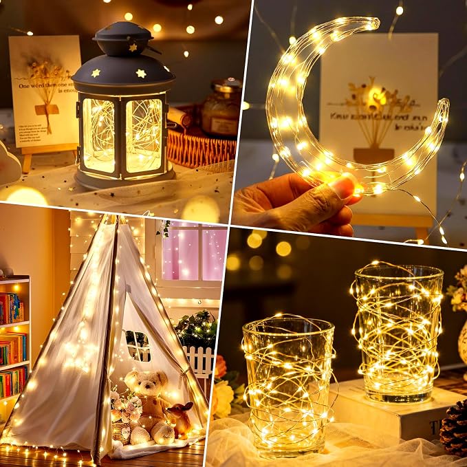 10 Pack Fairy Lights with Timer,10 ft 30 LED String Lights 8 Modes Fairy Lights Battery Operated Waterproof for DIY Wedding Party Bedroom Mason Jars Christmas Decorations (Warm White)