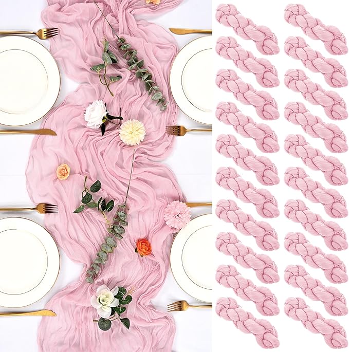 20 Pack Pink Table Runner 10FT Long Cheesecloth Table Runner Cheese Cloth Gauze for Wedding Party Birthday Decoration-Pink