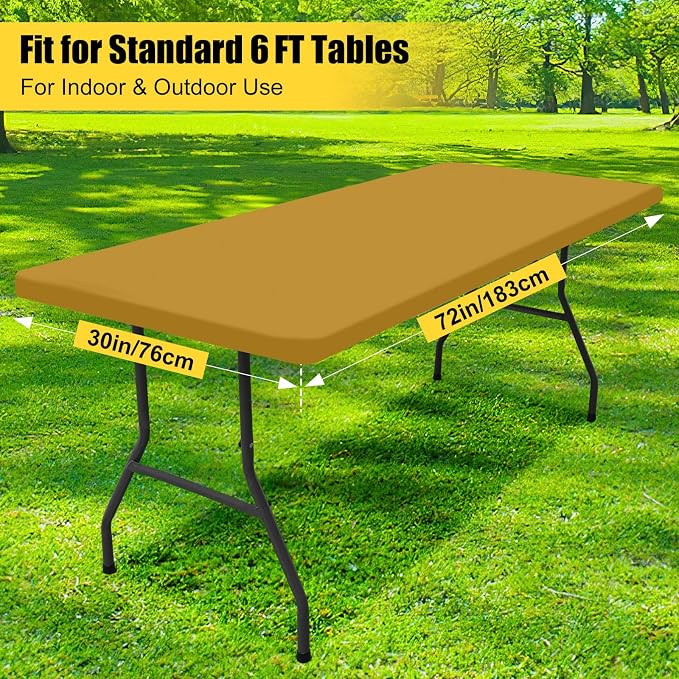 Smiry 6 Pack Rectangle Picnic Table Cloth, Waterproof Elastic Fitted Tablecloths, Washable Polyester Rectangular Patio Table Cover for Camping, Indoor and Outdoor (Camel, 30"x72")