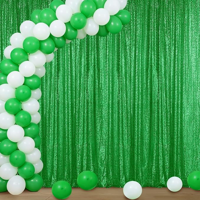 Sugargirl Grass Green Sequin Backdrop Curtain 4FTx8FT Glitter Grass Green Background Drapes Sparkle Photography Backdrop for Party Wedding Birthday Wall Decoration(1 Panel)