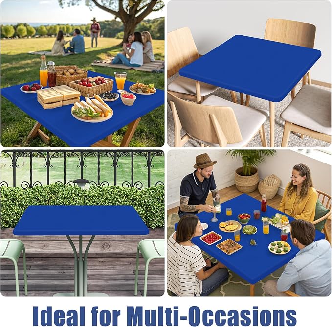 Moosfor Spandex Square Table Cloth 6 Pack, Elastic Fitted Tablecloths for Picnic, Stretch Washable Patio Table Cover for Outdoor, Camping, Banquet and Parties (Blue, 34"x34")