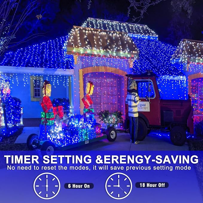 800 LED Blue Christmas Lights Outdoor, 262 FT String Lights for Outside Waterproof, 8 Modes Clear Wire Plug in Twinkle Fairy Lights for Indoor Patio Yard Tree Bedroom Decorations
