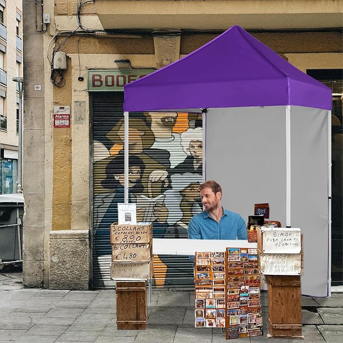 5x5 Pop Up Canopy Tent with Four Sidewalls, Instant Portable Beach Canopy, Outdoor Tent with Carry Bag for Camping, Sports, Tailgating, Events, Purple