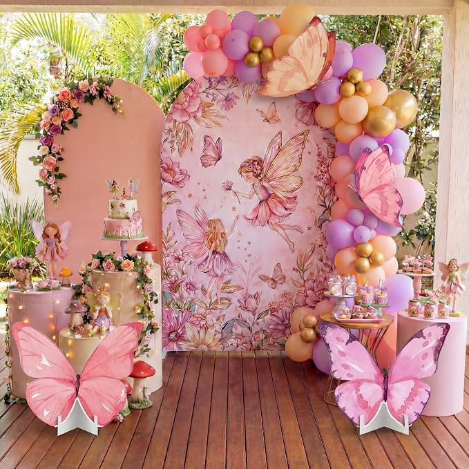 Honoson 4 Pcs Large 20" x 30" Fairy Butterfly Cardboard Cutouts Backdrop, Fairy Birthday Party Decoration Standing Butterfly Props for Spring Garden Outdoor Lawn Yard Signs Baby Shower Supplies