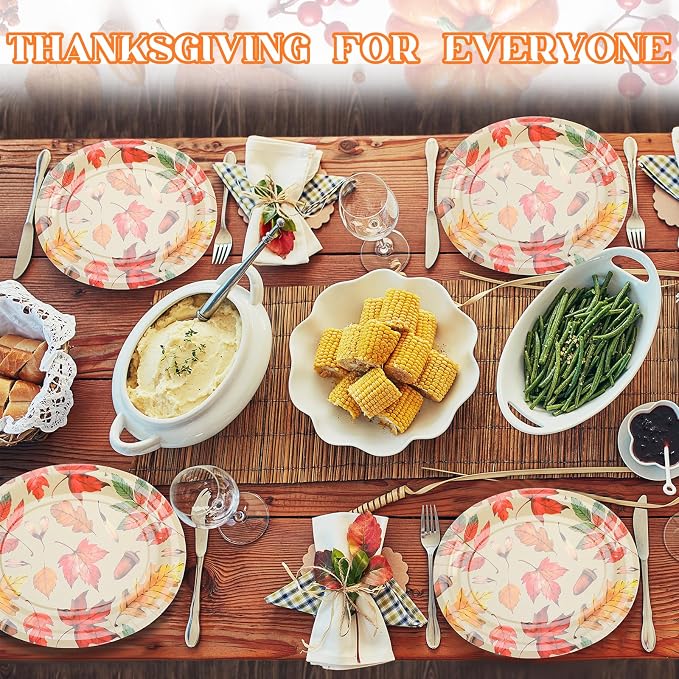 100 Pcs Fall Oval Leaves Plates 10" x 12" Disposable Thanksgiving Paper Plates Dinner Dinnerware Tray Party Supplies Autumn Tableware Set for Family Gathering Parties (Maple Leaf)