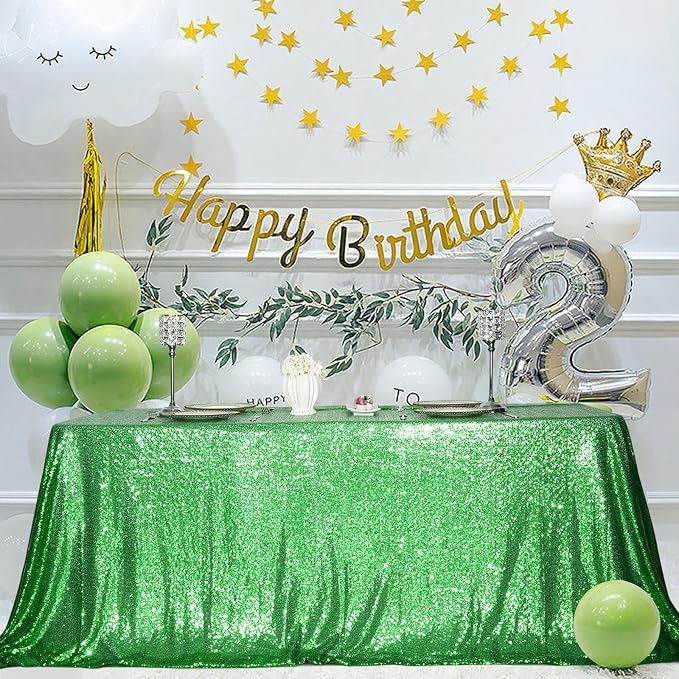 Juya Delight Green Sequin Tablecloth 60'' x 102'' Rectangle Table Cloth for Wedding Birthday Party Festival Ceremony Cake Dessert Table
