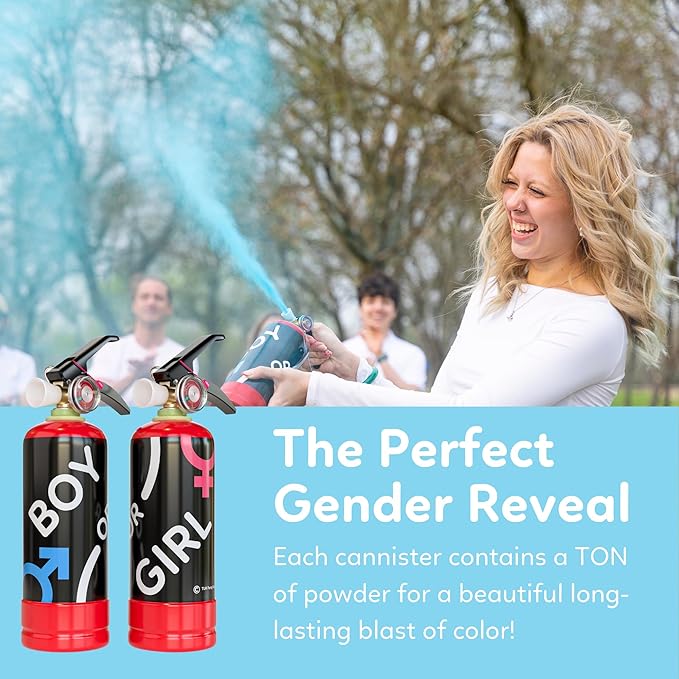 Baby Gender Reveal Fire Extinguisher Smoke Bombs Powder Cannon | 1 Blue & 1 Pink | Fireworks Alternative | Biodegradable | Decorations for Photoshoots, Celebrations, Parties | TUR Party Supplies