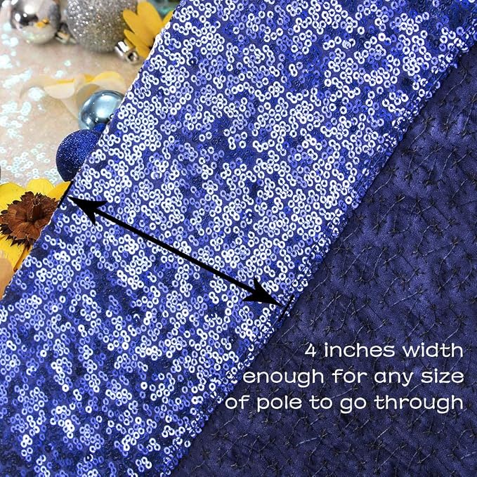 PartyDelight Navy Blue Sequin Backdrop Curtains 2x8ft 2 Panels | 3mm stitched sequin curtain with 4 inch rod pocket for 2x8ft 2 panel doorway window side drape narrow photo booth strip