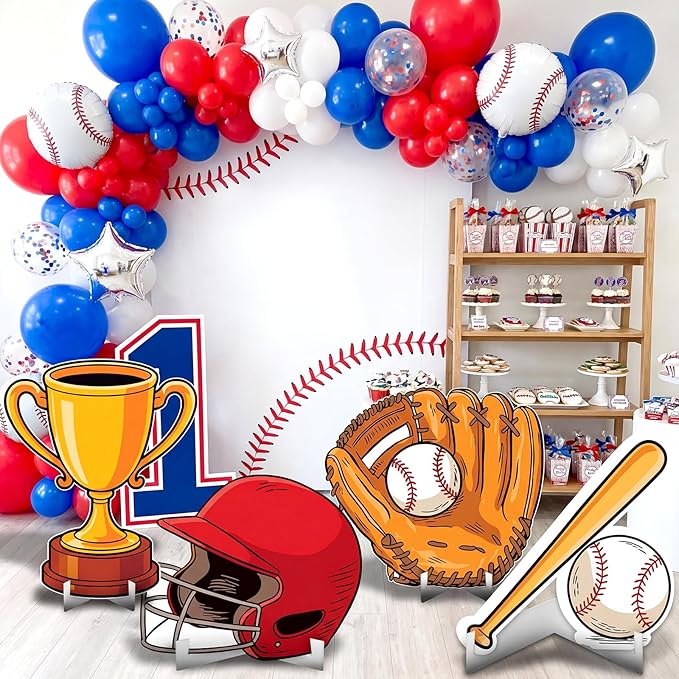 Honoson 4 Pcs Large 24" x 32" Baseball Cardboard Cutouts Standup Life Size, Baseball Party Yard Signs Decoration for Baby Shower Birthday Party Supplies Sports Themed Lawn Classroom Photo Backdrop