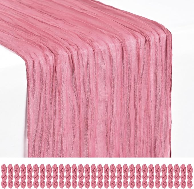 30 Pack Dusty Rose Cheesecloth Table Runner 17 x 108 inch Boho Gauze Table Runner Rustic Sheer Cheese Cloth Table Decorations for Wedding Party Baby Bridal Shower Birthday Holiday Home