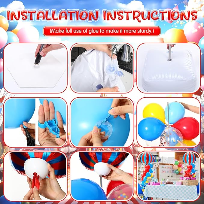 2 Sets Carnival Balloon Column Stand Kit Circus Theme Birthday Party Supplies Including Red Blue Yellow Balloon Garland Arch Kit for Birthday Carnival Theme Decorations