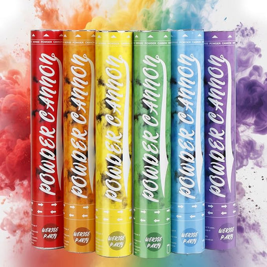 Rainbow Powder Cannon Poppers, WERISE Party Biodegradable Smoke Poppers Cannon 12 Inch Smoke Bombs for Photography, Celebrations, Festivals, Parties and Valentines Day 6 Pack