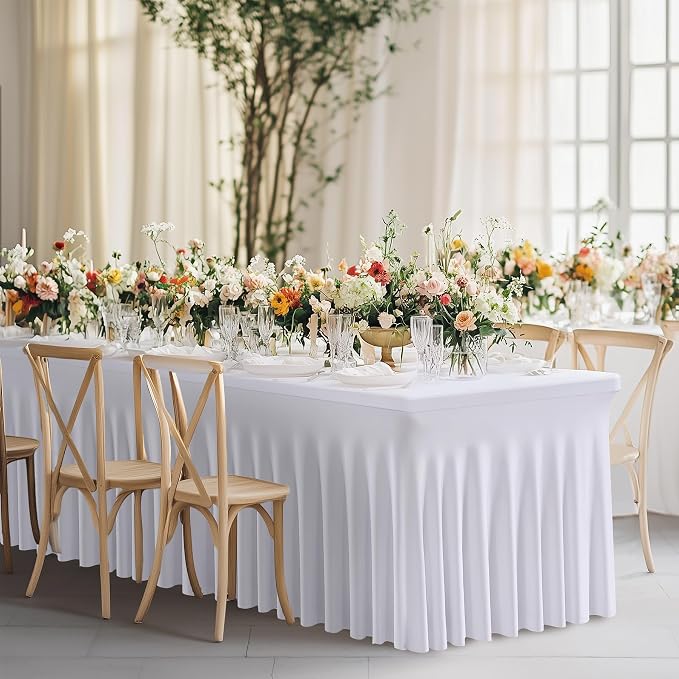 leegleri 8 Pack White Spandex Table Clothes for 6 Foot Rectangle Tables, Wrinkle Free 6ft Fitted Table Cover, Spandex Table Skirt for 6FT Rectangle Tables-for Banquet Weddings Parties