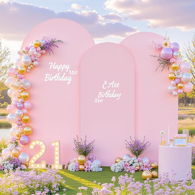 Set of 3 Arch Backdrop Covers(7.2ft, 6.6ft, 6ft) - Premium Stretchy Spandex Backdrop Arch Stand Cover for Baby Shower,Wedding,Party Decor Chiara Cover with Double-Sided Design(Pink Lavender)