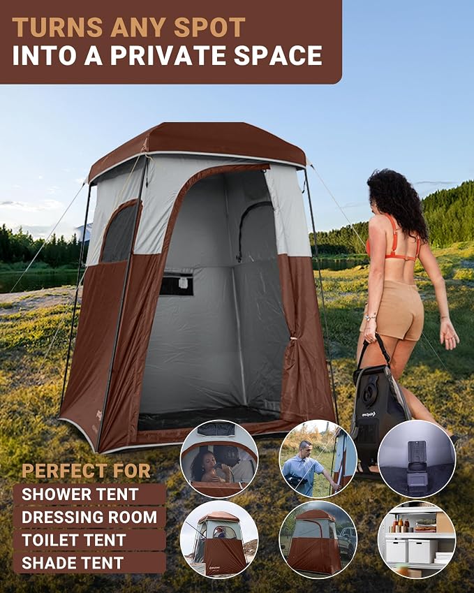 KingCamp Camping Shower Tent, Portable Outdoor Privacy Toilet & Changing Tent Windproof & Waterproof Easy Setup Shelter with Shower Bag for Camping Hiking Beach