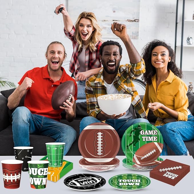 250 Pcs Football Birthday Party Decorations Football Disposable Party Tableware Sets Including Plates Cups Napkins Rugby Sports Games Dinnerware for Sports Birthday Parties Decor Supplies Serves 50