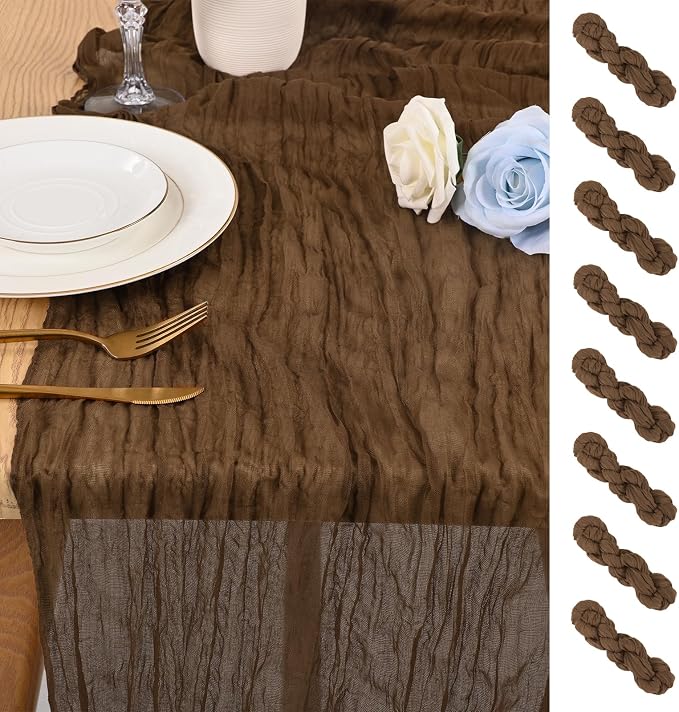 8 Pack 10Ft Cheesecloth Table Runner Brown, 20 x 120 Inch Rustic Gauze Boho Cheese Cloth Wedding Long Table Runner for Wedding Party Bridal Shower Decoration