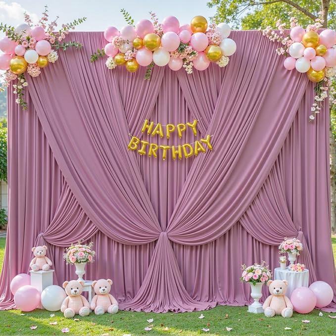 8 Panels Dusty Pink Backdrop Curtain for Wedding Parties Wrinkle Free Pink Photo Curtains Backdrop Drapes Fabric Decoration for Birthday Party Baby Shower 40ft(W) x 10ft(H)