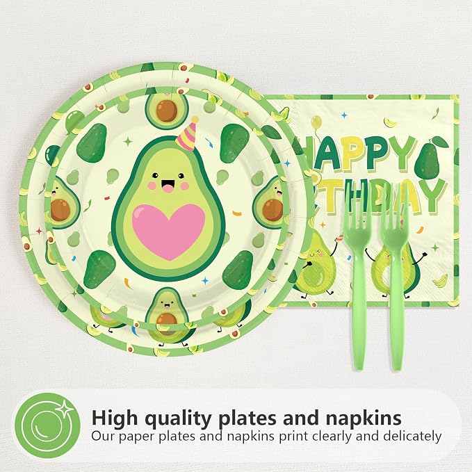96 Pcs Avocado Birthday Party Decorations Fruit Avocados Themed Plates and Napkins Let's Avocado Tableware Sets for Kids Girls Boys Birthday Baby Shower Party Supplies Serves 24