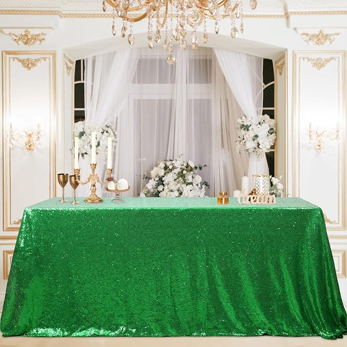 B-COOL Green Sequin Tablecloth St. Patrick's Day Rectangle 90x132 Inch Sequin Table Cloths Sparkly Drape Table Cloths Table Overlay for Wedding Party Cake Dessert Table Christmas Decoration