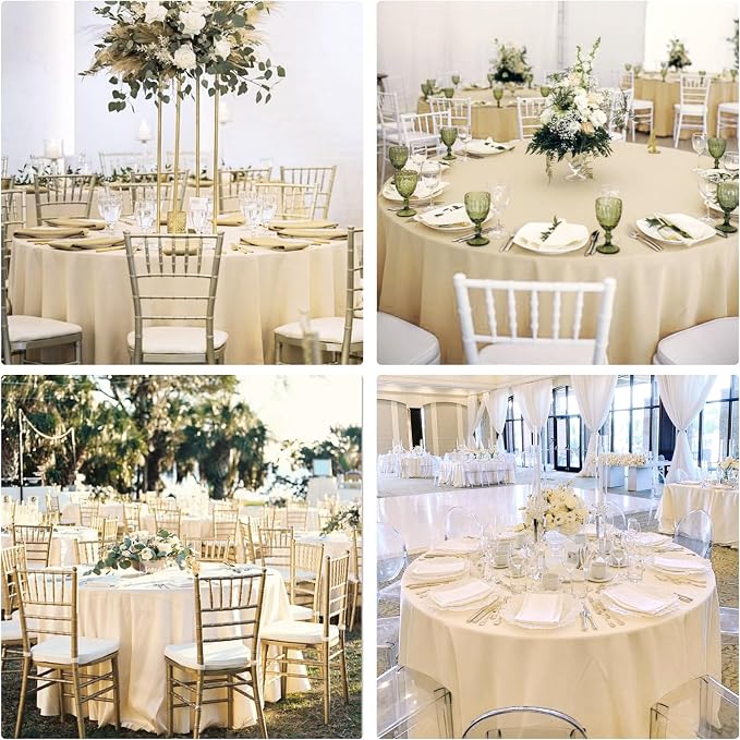 4 Pack 90 Inch Round Tablecloth Polyester Washable Table Covers for Wedding Dining Table Buffet Parties Banquet Decor（Champagne）