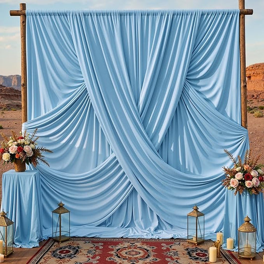 40x10ft Baby Blue Backdrop Curtains for Parties, 8 Panels 5x10ft Wrinkle-Free Polyester Background Curtains for Wedding, Birthday, Baby Shower,Graduation, Decorations