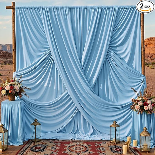 10x8ft Baby Blue Backdrop Curtains for Parties, 2 Panels 5x8ft Wrinkle-Free Polyester Background Curtains for Wedding, Birthday, Baby Shower,Graduation, Decorations