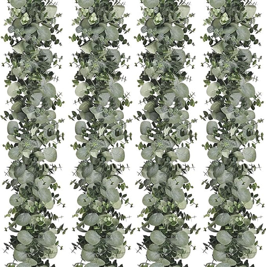 Dolicer 4 Packs 6FT Artificial Eucalyptus Garland, Faux Greenery Garland Hanging Fake Silver Dollar Eucalyptus Leaves Vines for Wedding Backdrop Arch Table Wall Party Home Decor