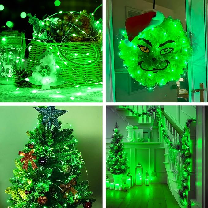 JMEXSUSS 2 Pack Green Fairy Lights Battery Operated, Total 400 LED 132ft Twinkle String Lights with Remote, 8 Modes Green Lights for Halloween, Tree, Mantle, Garden, Yard, Bedroom, Xmas Decor