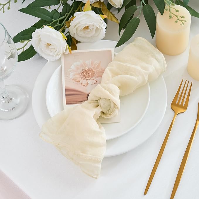 12 Pack Cheesecloth Napkins 20"x20" Beige Boho Gauze Cheese Cloth Napkins Bulk Rustic Dinner Table Decor for Wedding Bridal Baby Shower Party