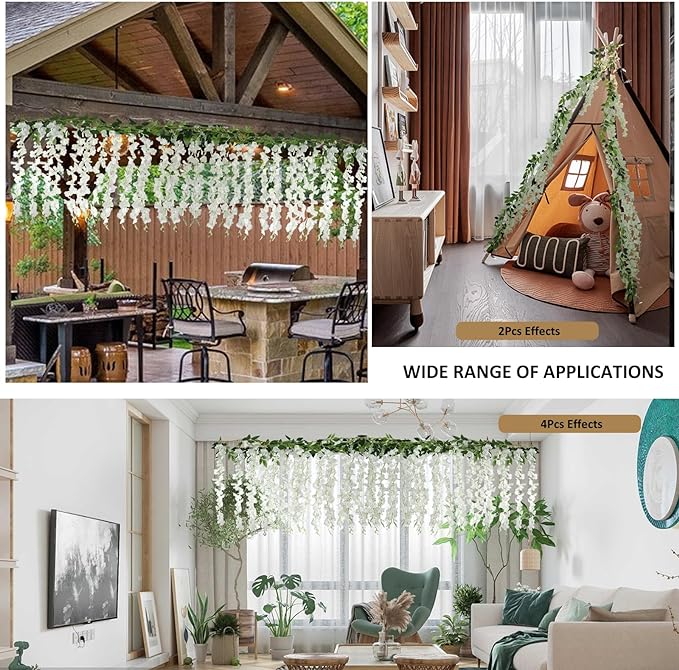 ZINHO 60 Branches Wisteria Hanging Flowers, Artificial White Wisteria Flowers Garland for Wedding Arch Ceremony Party Garden Home Backdrop Decor