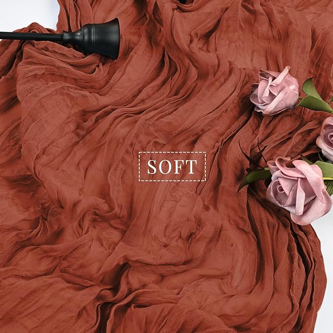 6 Pcs Cheesecloth Table Runner 10FT Terracotta Runner for Tables Gauze Fabric 35 x 120 Inches Long Boho Table Runner Decor Rustic Sheer Runner for Wedding Birthday Bridal Shower Party (Terracotta)