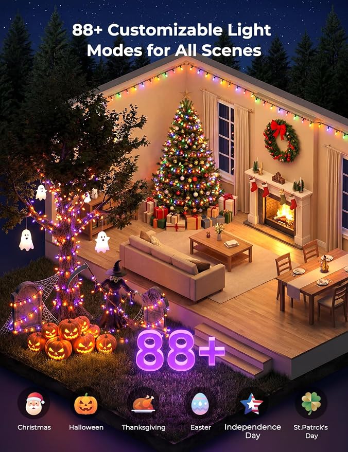 Minetom LED Color Changing Smart RGB Christmas Tree Lights, 66ft 200LED String Lights, 16 Milion Adjustable Colors Fairy Lights with Remote & Timer & Memory Function for Xmas Tree Holiday Party