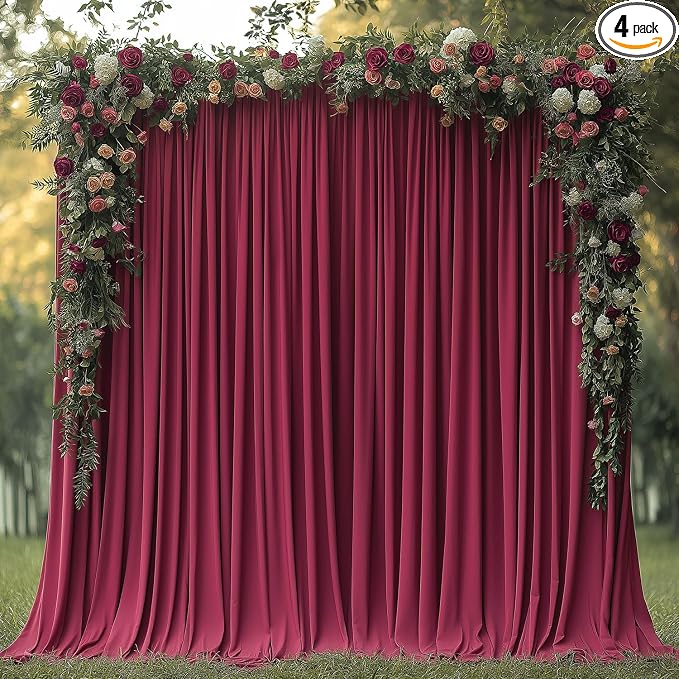 ESGOTBME 20x10ft Wrinkle Free ‌Burgundy Backdrop Curtain for Parties Soft Fabric Drapes Wedding ‌Curtain Backdrop for Birthday Party Decorations Background for Photography 5x10ft, 4 Panels