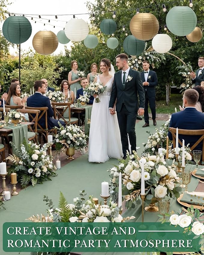 Treela 48 Pcs Paper Lanterns Party Decorations Chinese Round Paper Decor 4/6/8/10 Inch Asian Hanging Lamps Decorative for Birthday Party Wedding Bridal New Year Supplies(Gradient Green)