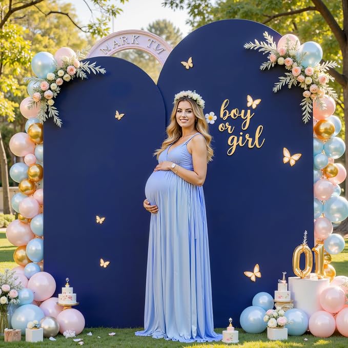 Navy Blue Arch Covers Set of 2, Navy Blue Backdrop Covers 7.2FT 6FT Stretchy Spandex Fitted Arch Stand Cover for Baby Shower, Wedding, Birthday Party Decor with Double-Sided Design