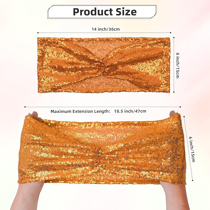 Poise3EHome Orange Sequin Chair Sashes,Folding Chair Cover Bands for Wedding Party Ceremony Banquet Decorations, 10 PCS
