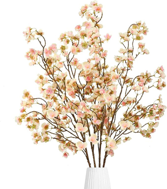 Sggvecsy Artificial Cherry Blossom Flowers 4 Pcs Faux Cherry Blossom Stems Faux Silk Cherry Blossom Branches 41’’ Fake Flowers Long Stems for Vase Arrangements Home Wedding Table Decor (Champagne)