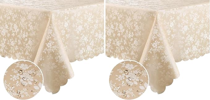 Smiry Rectangle Table Cloth, Waterproof Heavy Duty Vinyl Tablecloths, Wipeable Washable Table Cover for Kitchen and Dining Room (Beige, 60" X 84") (Pack of 2)