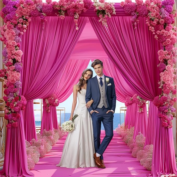 20x10ft Hot Pink Backdrop Curtain for Wedding Parties Wrinkle Free Fabric Fuchsia Drapes Backdrop Decoration for Baby Shower Birthday Photography Decoration 4 Panels, 5ft x 10ft